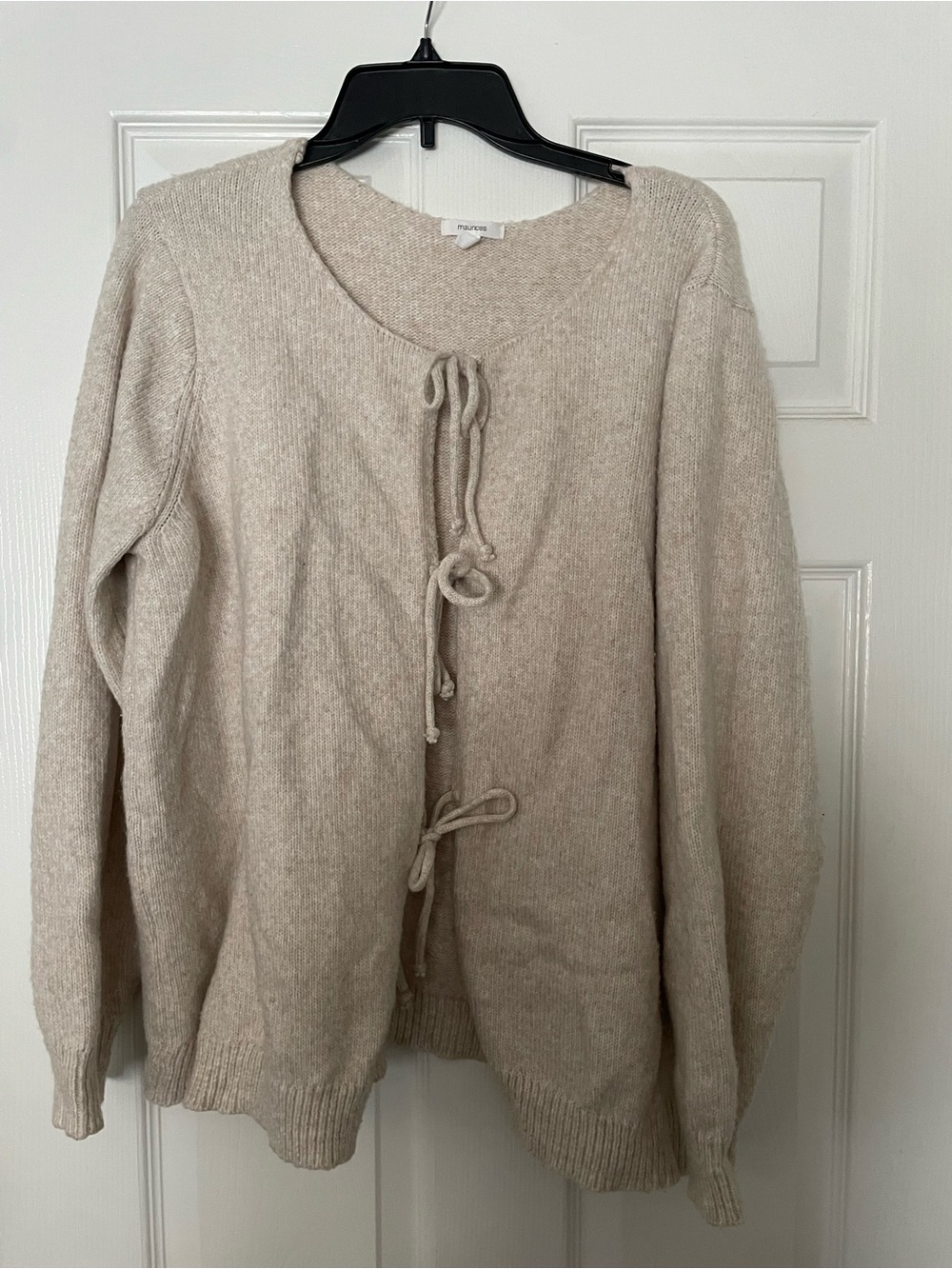 Maurices Cream Tie-Front Knit Cardigan